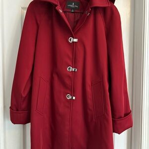 London Fog Women's Red Hooded Rain Coat